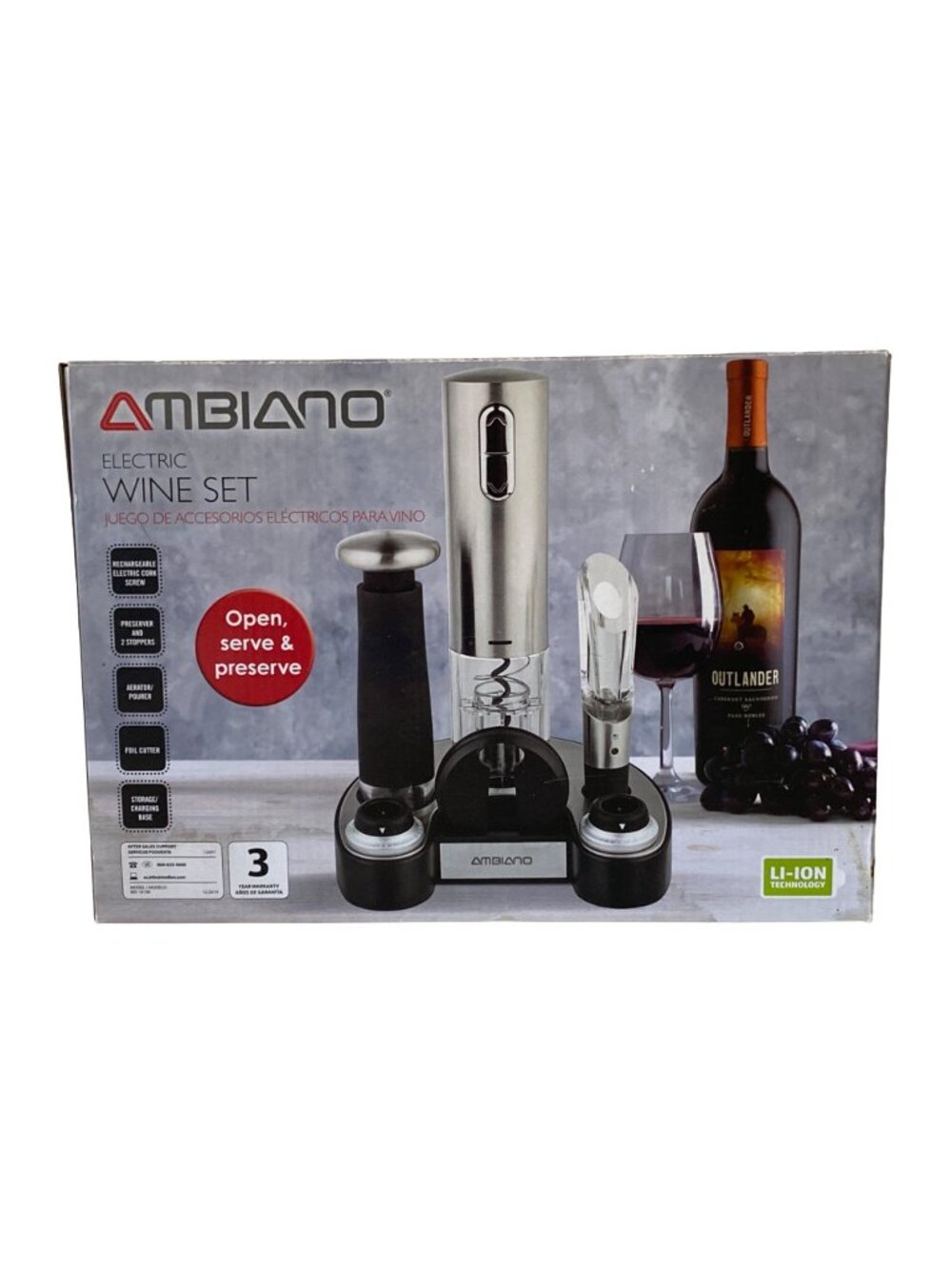 Ambiano Corkscrew Aerator Electric Wine Set New Stoppers NIB  home gift